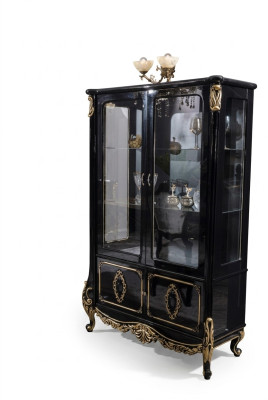 Meubel glazen kast luxe vitrine houten vitrines kasten planken zwart