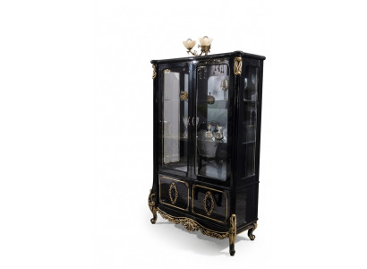 Meubel glazen kast luxe vitrine houten vitrines kasten planken zwart