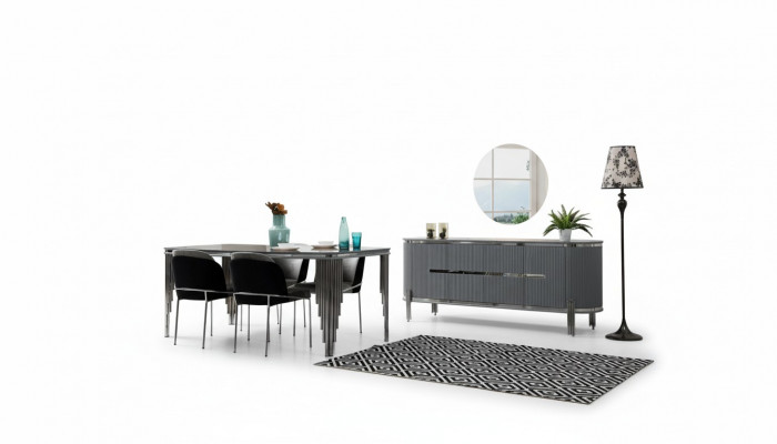 Eetkamerset Luxe Eettafel Stoel Groep Garnituur Hout Tafel Dressoir Set 6-delig.