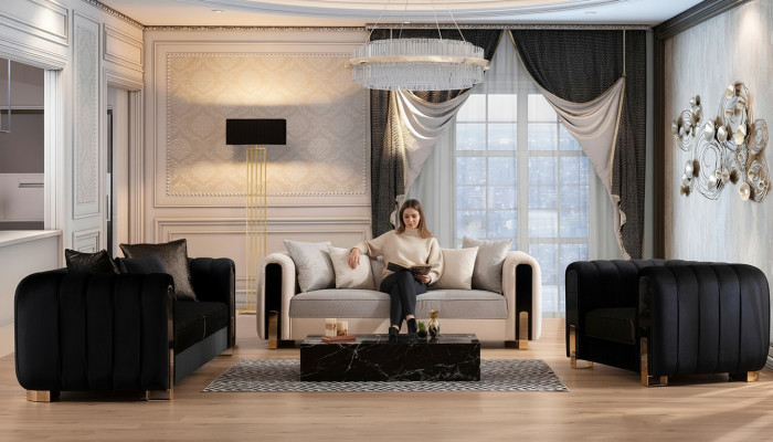 Luxe bankstel set bankstel 3+3+1 zitsbank banken fauteuil stof 3-delige sets.