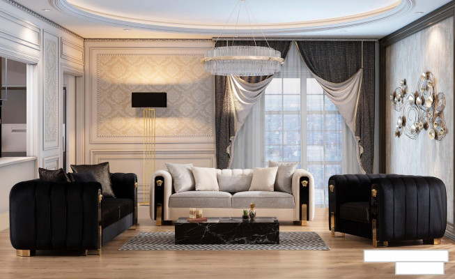 Luxe gestoffeerde 3-zitsbank in beige in eigentijdse stijl