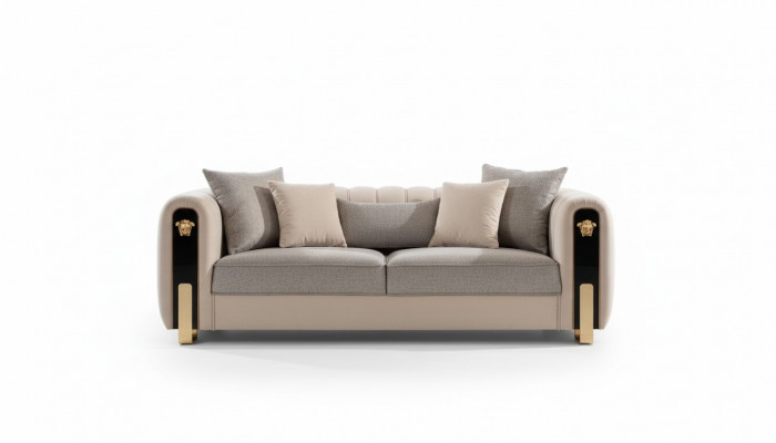 Luxe gestoffeerde 3-zitsbank in beige in eigentijdse stijl