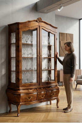 Woonkamer dressoir met 3 laden en glazen deuren Eetkamer dressoir massief hout