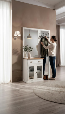Kledingrekken met planken Kledingrekken met spiegels Plank met lades wit