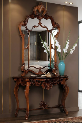 Console + Mirror Designer Console Table Wooden Table Console Luxury Set 2 pieces.