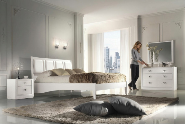 Slaapkamer Bed Nachtkastje Commode Spiegel Set Groep Hout Luxe 5-delig