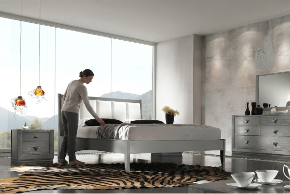 Slaapkamer Bed Nachtkastje Bedden Hout Groep Tweepersoons Design Meubelset Set 3-delig.