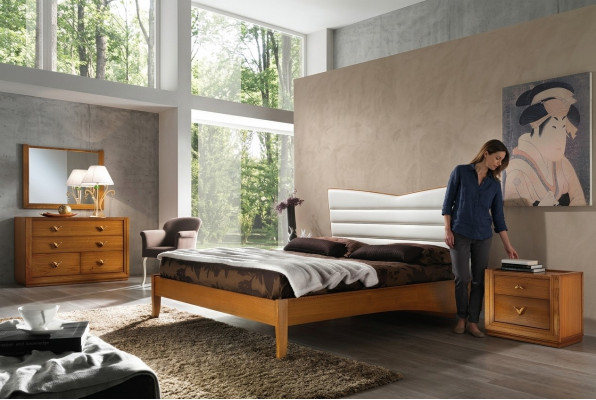Luxe set slaapkamer bed nachtkastje dubbele hotelbedden gestoffeerd design 3-delig.