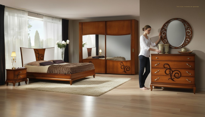 Slaapkamer Bed Nachtkastje Kledingkast Commode Spiegel Luxe Nieuw Set 6-delig.