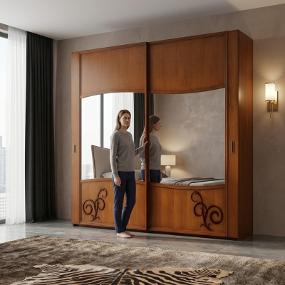 Kast kledingkast met schuifdeuren slaapkamer wandkasten hout spiegel