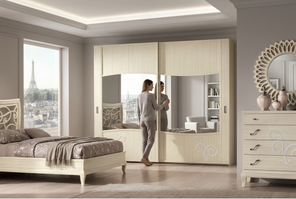 Kledingkast met schuifdeuren Slaapkamer kast Wandkasten Wit Spiegel