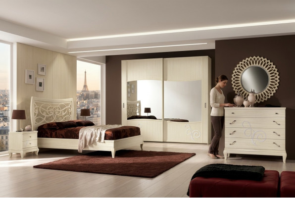 Slaapkamer Bed Nachtkastje Kledingkast Commode Spiegel Groep Nieuw Set 6-delig.
