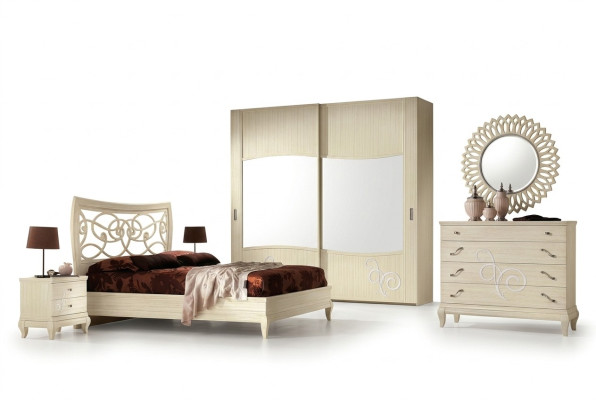 Slaapkamer Bed Nachtkastje Kledingkast Commode Spiegel Groep Nieuw Set 6-delig.
