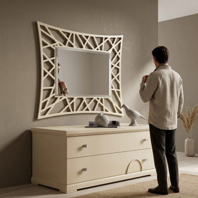 Spiegel Hangspiegel Hout Modern Wandspiegel Meubels Spieglein Design 90x90 Nieuw