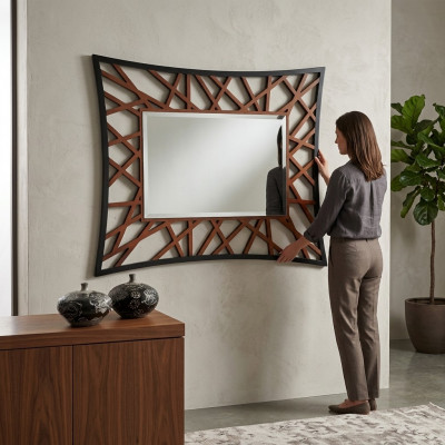 Spiegel Hangspiegel Hout Modern Wandspiegel Meubels Design 111x89 Nieuw