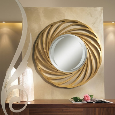 Ronde spiegel Hangspiegel Hout Modern Wandspiegel Meubilair Spiegeleffect Ontwerp 90x90