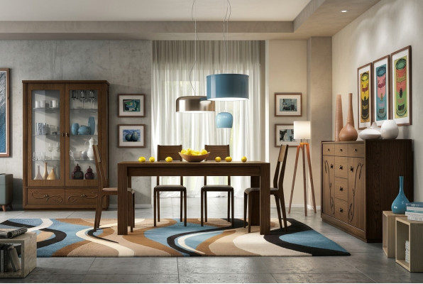 Ess Gruppe Set 7tlg. Esszimmer Esstisch Stuhl Kommode Vitrine Tisch Tische Holz Groep met 7 delen Eetkamer eettafel stoel commode vitrine tafel tafels hout