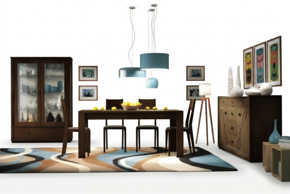 Ess Gruppe Set 7tlg. Esszimmer Esstisch Stuhl Kommode Vitrine Tisch Tische Holz Groep met 7 delen Eetkamer eettafel stoel commode vitrine tafel tafels hout