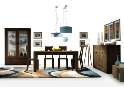 Ess Gruppe Set 7tlg. Esszimmer Esstisch Stuhl Kommode Vitrine Tisch Tische Holz Groep met 7 delen Eetkamer eettafel stoel commode vitrine tafel tafels hout