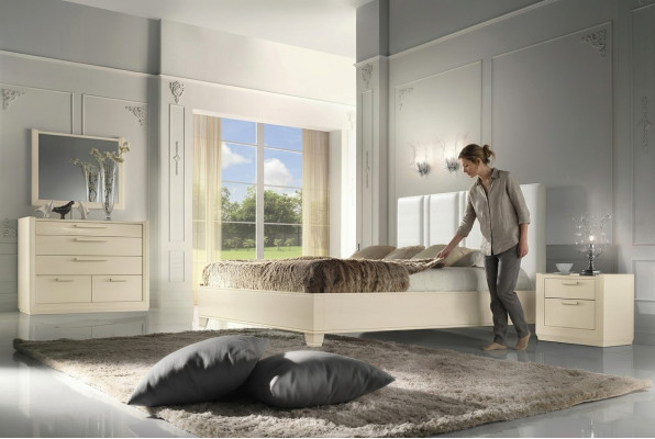 Set Slaapkamer Bed Nachtkastje Commode Spiegel Luxe Hout Ontwerp 5-delig