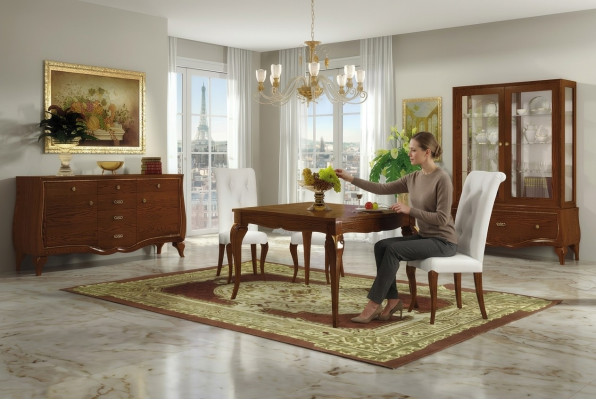 Garnituur Eetkamer Eettafel Stoel Commode Vitrine Tafel Tafels Groep Set 7-delig.