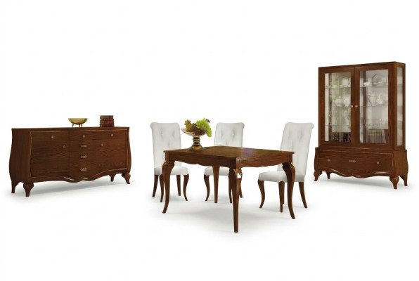 Garnituur Eetkamer Eettafel Stoel Commode Vitrine Tafel Tafels Groep Set 7-delig.