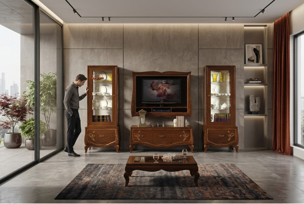 rtv Set Woonkamer Vitrine tv Modern Hout Meubel Kast Stijl Groep Italiaans