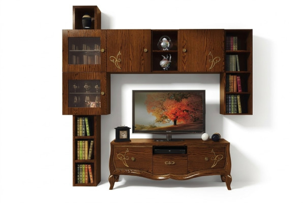 Klassieke groep rtv set woonkamer vitrine tv modern hout meubel kast stijl