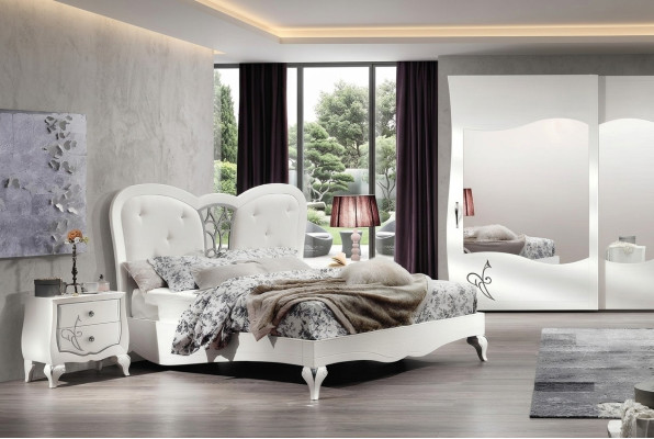 Slaapkamer Bed Nachtkastje Bedden Hout Ontwerp Bedframe Set Nieuw 3-delig.