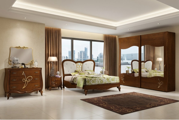 Slaapkamer Bed Nachtkastje Kledingkast Commode Spiegel Nieuw Luxe Set 6-delig