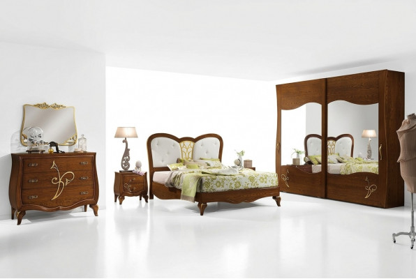 Slaapkamer Bed Nachtkastje Kledingkast Commode Spiegel Nieuw Luxe Set 6-delig