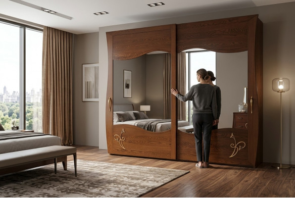 Kledingkast Kast Spiegel Hout Meubels Kasten Garderobe Hout Italië Nieuw