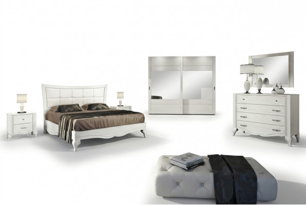Slaapkamer Bed Nachtkastje Kledingkast Commode Spiegel Wit Luxe Set 6-delig