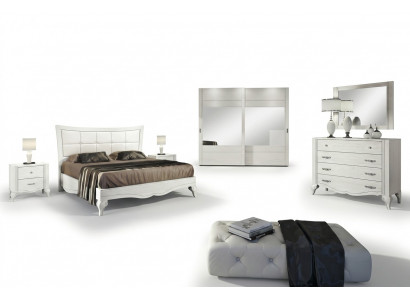 Slaapkamer Bed Nachtkastje Kledingkast Commode Spiegel Wit Luxe Set 6-delig