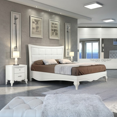 Slaapkamer Bed Nachtkastje Bedden Dubbel Hout Ontwerper Modern Nieuw Set 3-delig