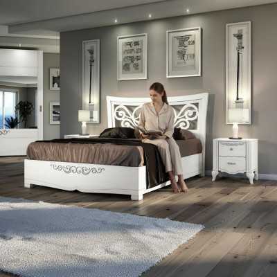 Set 3-delige slaapkamer bed nachtkastje bedden tweepersoonsbed hout groep set nieuw
