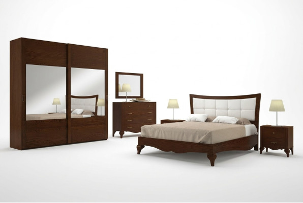 Set 6-delig slaapkamer bed nachtkastje kledingkast commode spiegel set