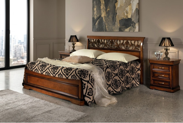 Italiaanse slaapkamer meubelen Bed Nachtkastje Massief houten bedden set 3-delig