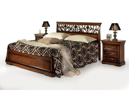 Italiaanse slaapkamer meubelen Bed Nachtkastje Massief houten bedden set 3-delig