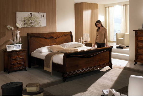 Klassiek bed Luxe meubels Bedden Slaapkamer Inrichting Nachtkastje 2x 3-delig.