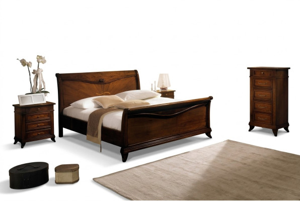 Klassiek bed Luxe meubels Bedden Slaapkamer Inrichting Nachtkastje 2x 3-delig.