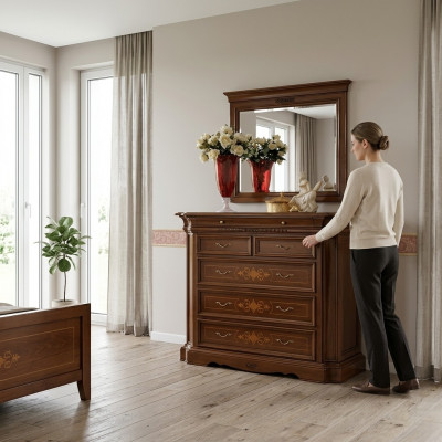 Massief houten dressoir met spiegel dressoir set Italiaanse meubels 2-delig.