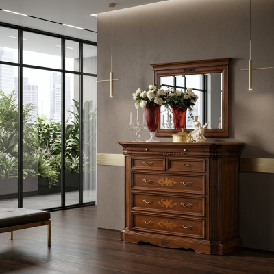 Massief houten dressoir met spiegel dressoir set Italiaanse meubels 2-delig.