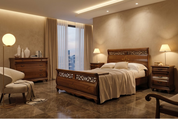 Bed Hout Tweepersoonsbed Slaapkamermeubels Bed Massief Hout Bruin Italiaanse Meubels