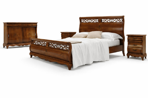Slaapkamermeubelset 4-delig Bed 2 nachtkastjes Ladenkast Massief hout Designmeubels