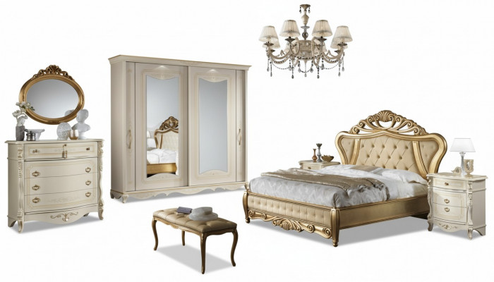 Tweepersoonsbed Slaapkamermeubels Kast Nachtkastje met laden Commode 5-delig