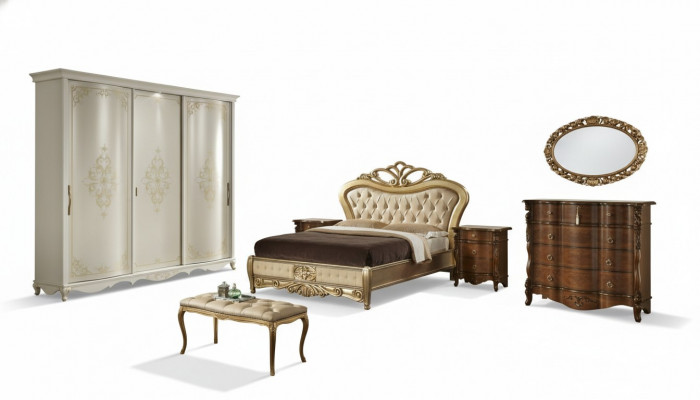 Bed Dubbele bedden Nachtkastje Kledingkast Commode Slaapkamermeubels 5-delig.