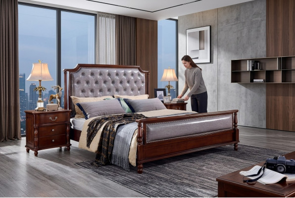 Slaapkamer Bed Nachtkastje Bedden Hout Groep Dubbel Ontwerp Set 3-delig.