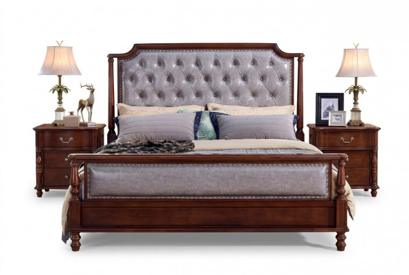 Slaapkamer Bed Nachtkastje Bedden Hout Groep Dubbel Ontwerp Set 3-delig.
