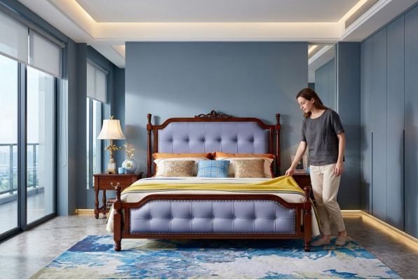 Slaapkamer Bed Nachtkastje Beddenset Houten bedframe Set 3-delig.